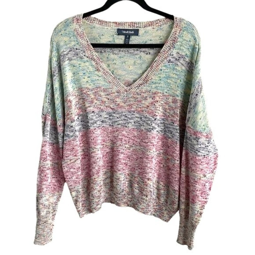 Modcloth Sz Med V-Neck Multi Color Striped Sweater